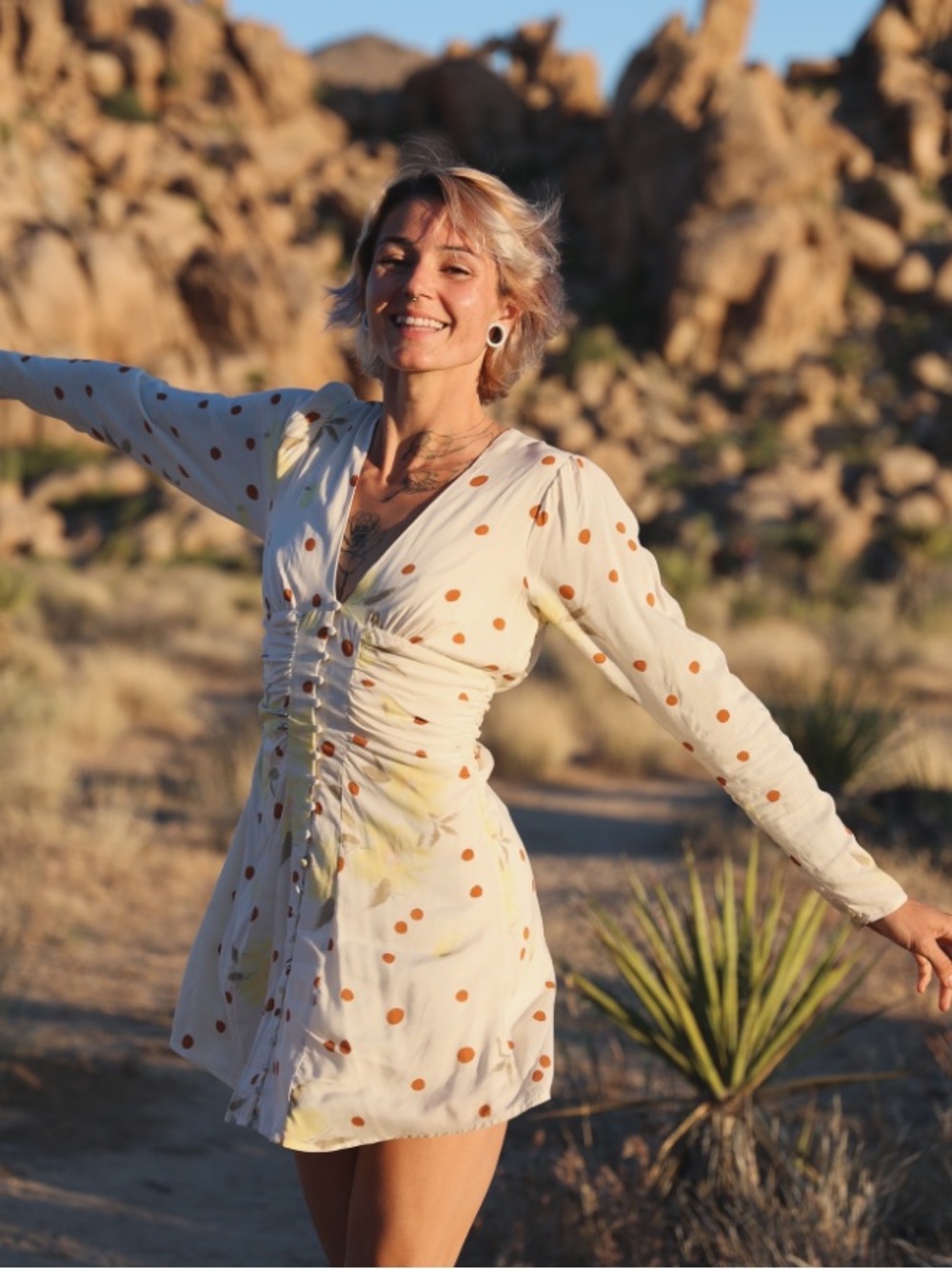 Free People "Date Night" Mini Dress in the Sunshine Combo colorway